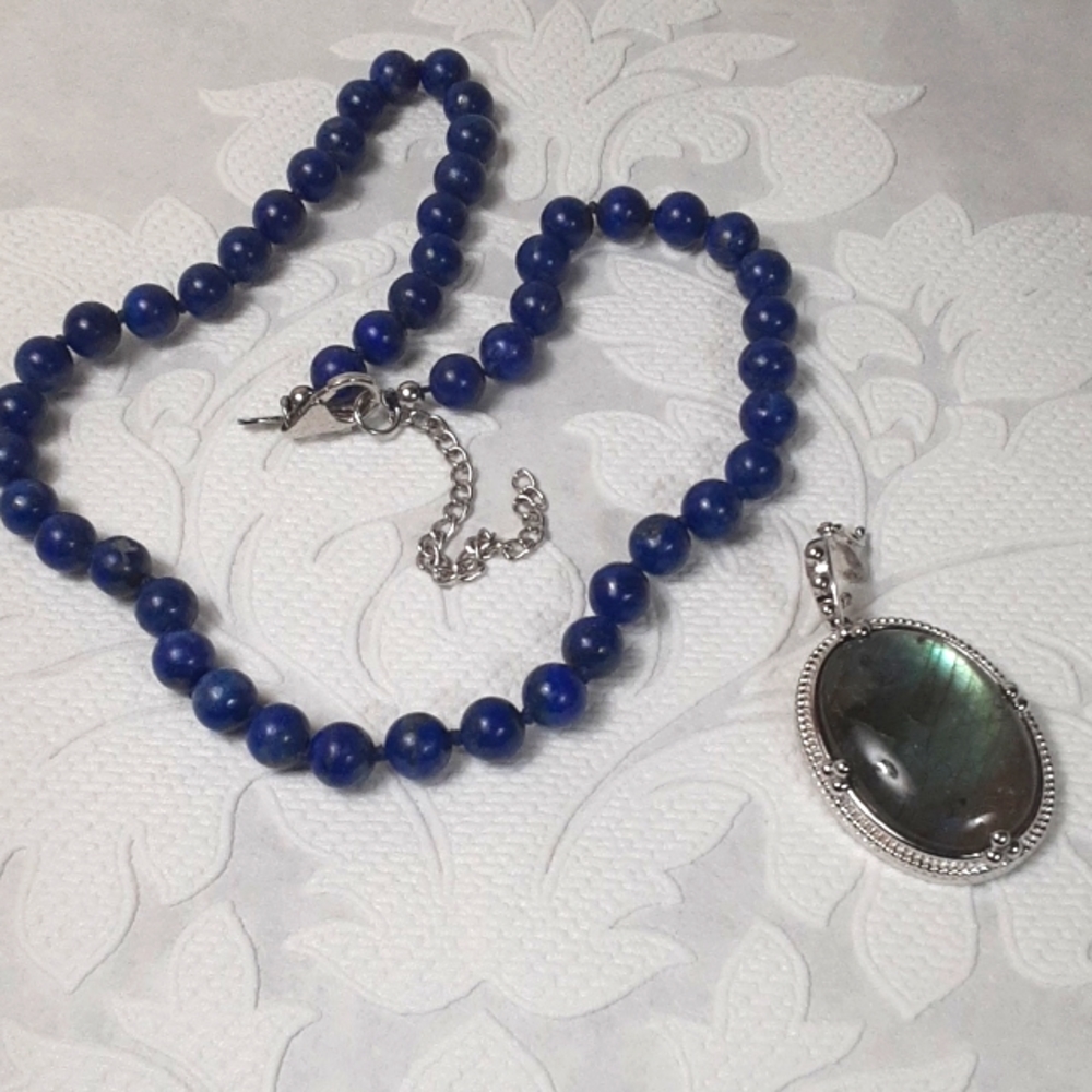 925 Genuine Blue Lapis, Natural untreated Labradorite Enhancer. FIRM